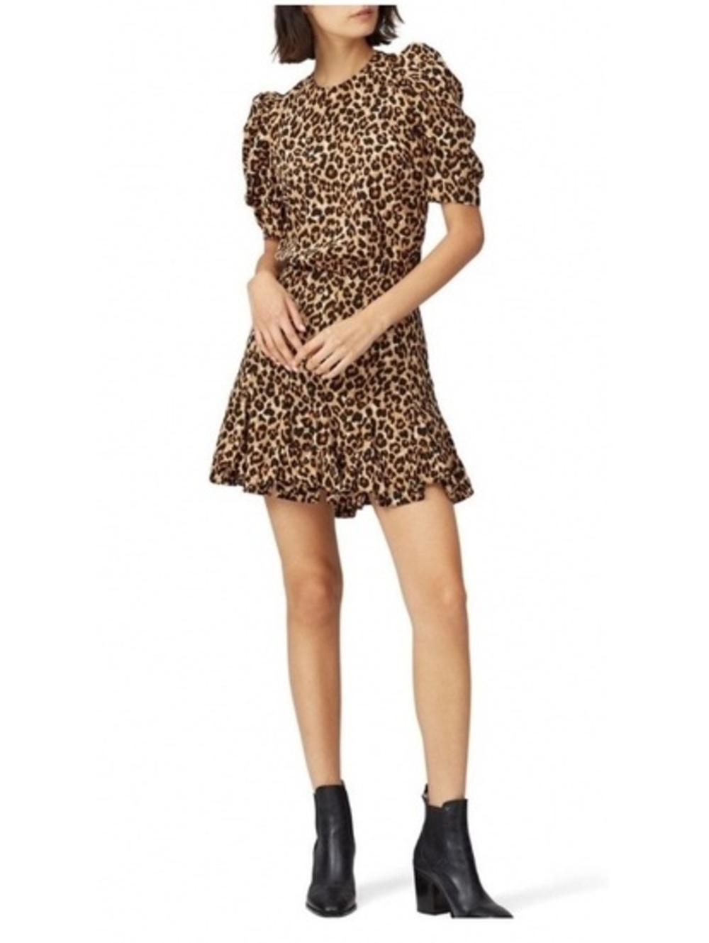 Veronica Beard Women's Silk Leopard Print Puff Sleeve Mini Dress Size 4